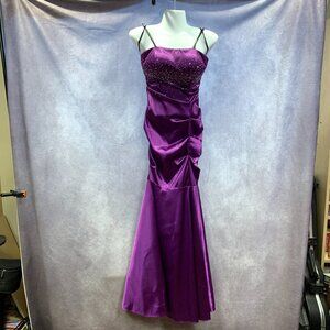 Fitted Satin Mermaid Gown with Embellished Bust, Slit Skirt, and Tie Bustle